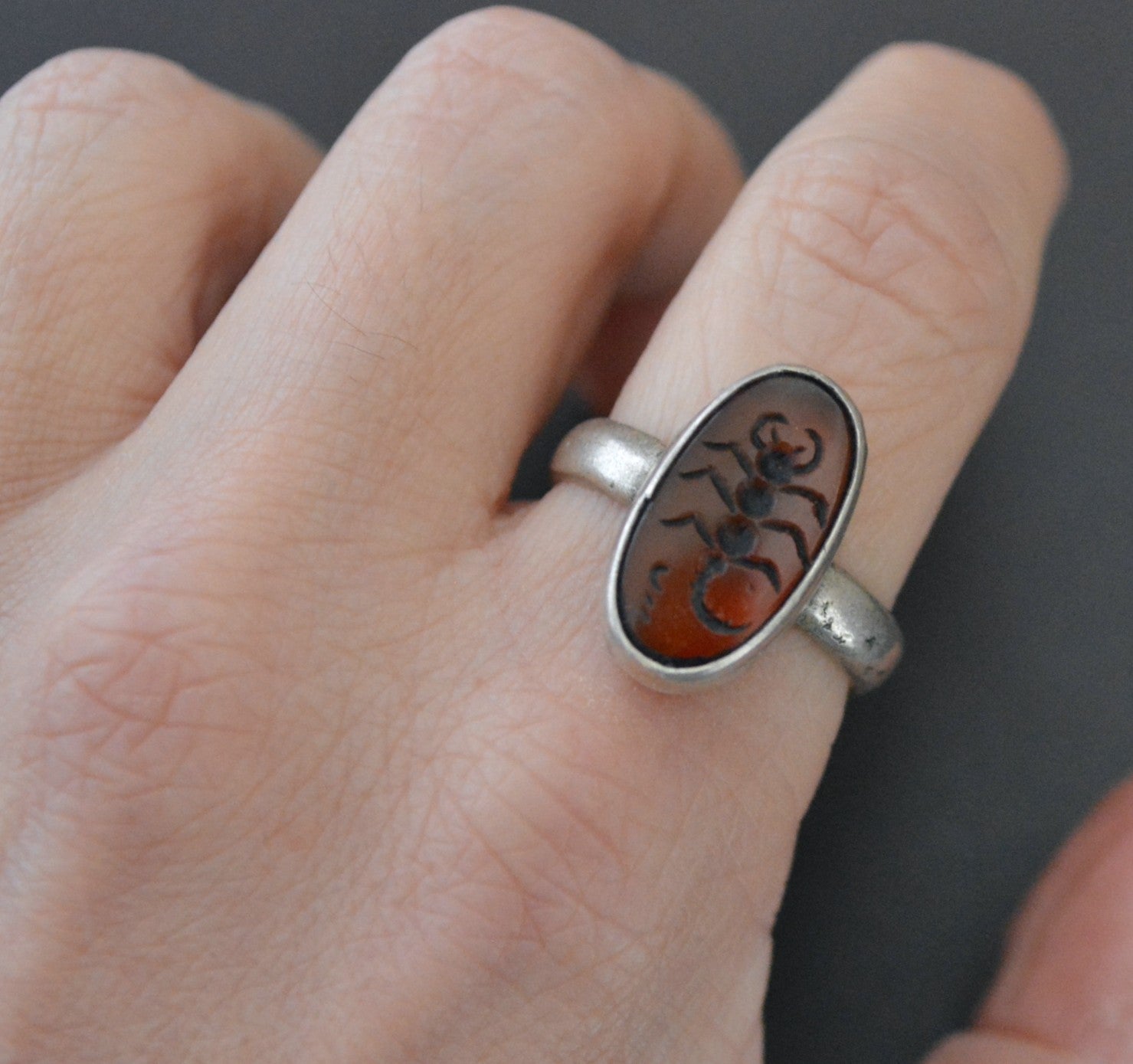 Scorpion Carnelian Ring - Size 9