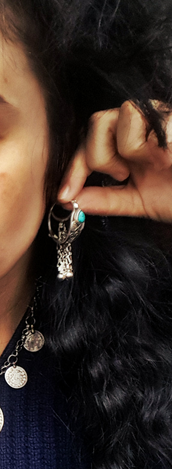 Ethnic Hoop Earrings with Turquoise