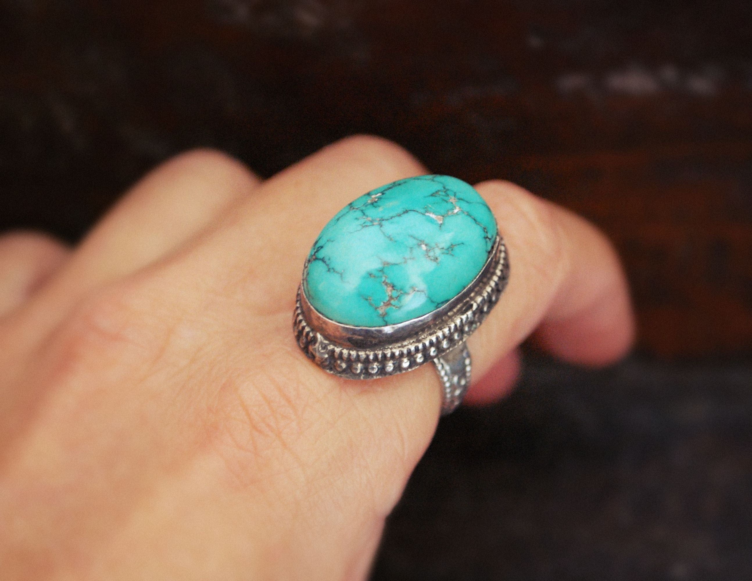 Large Nepali Turquoise Ring - Size 7.5
