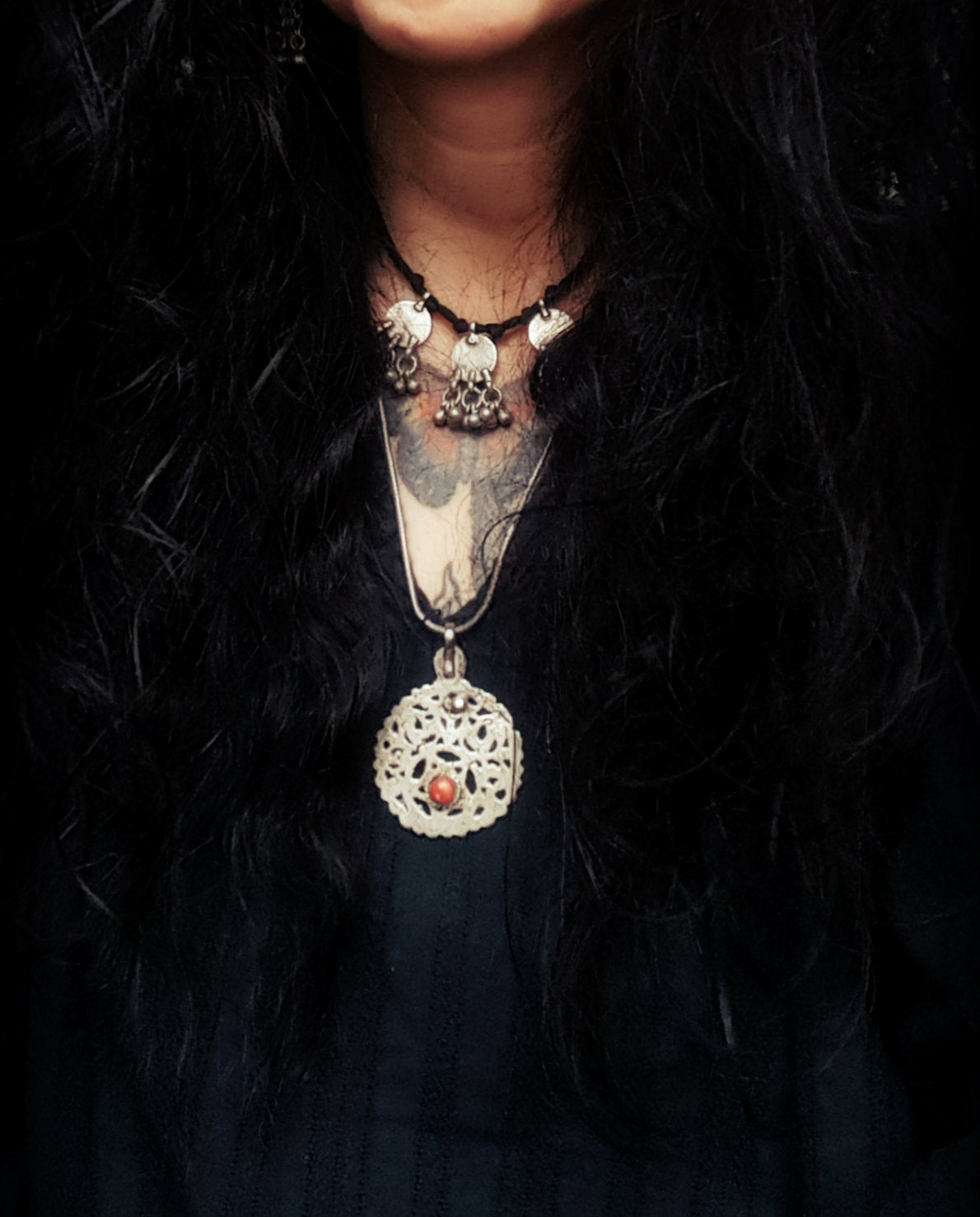 Antique Tunisian Hamsa Pendant with Coral