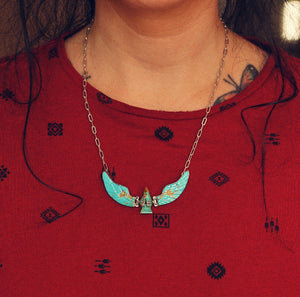 Navajo Turquoise Eagle Necklace - Signed F. Tom