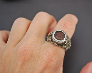 Antique Yemeni Bedouin Ring with Arabic Inscriptions - Size 7.5