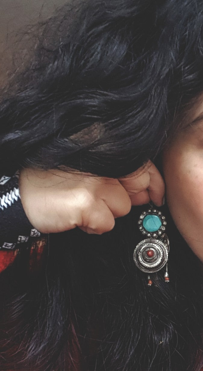 Old Rajasthani Earrings with Coral and  Turquoise