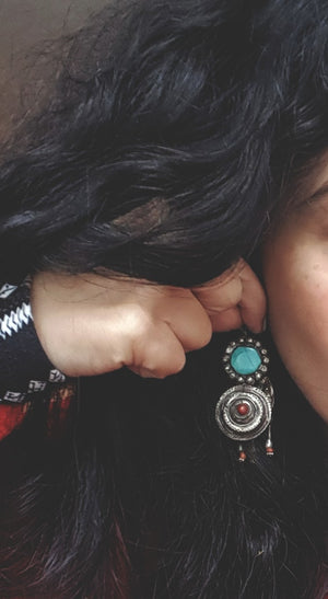 Old Rajasthani Earrings with Coral and  Turquoise