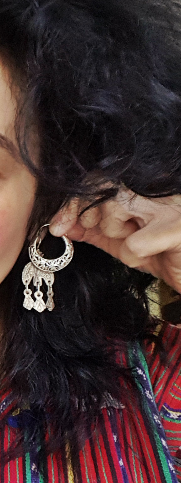 Ethnic Hoop Earrings with Flower Cut Out Design