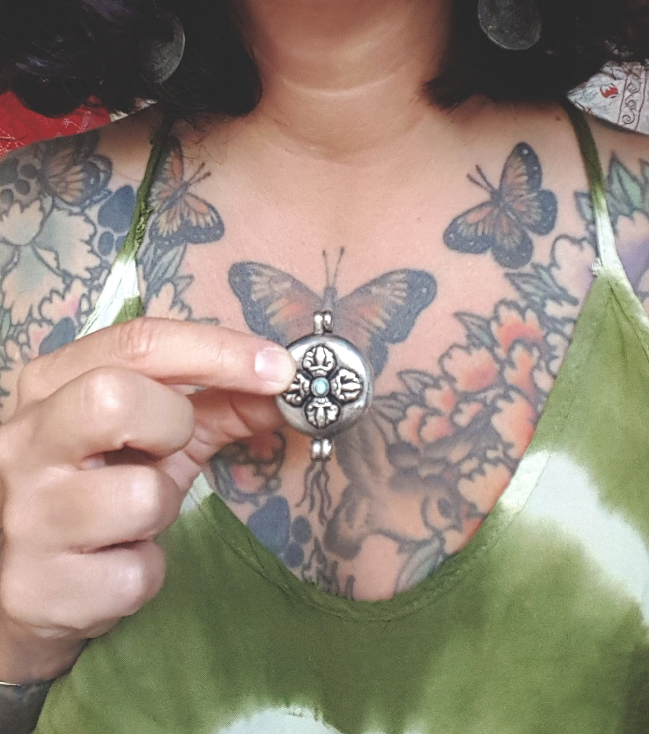 Nepali Gau Box Pendant with Turquoise