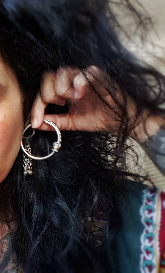 Ethnic Hoop Earrings with Garnet - LARGE