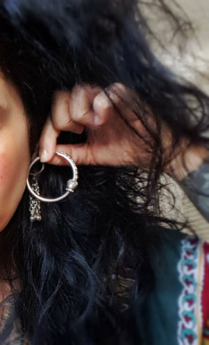 Ethnic Hoop Earrings with Garnet - LARGE