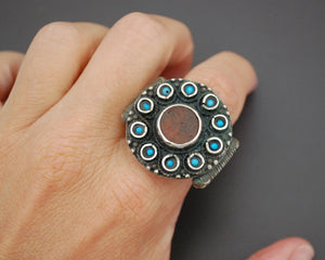 Bold Afghani Carnelian Turquoise Ring - Size 7.5