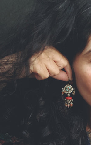 Reserved for E. - Uzbek Turquoise Coral Earrings