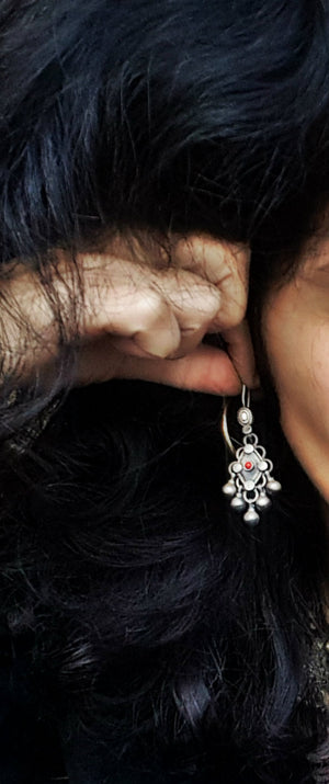 Rajasthani Coral Silver Earrings with Bells