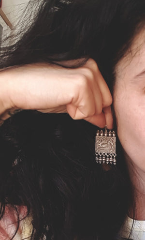 Rajasthani Silver Peacock Earrings with Bells