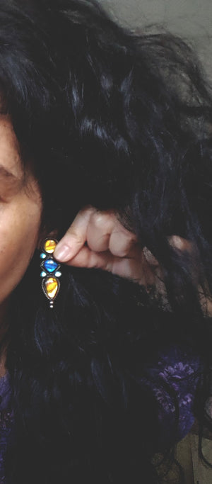 Rajasthani Earrings with Blue and Orange Glass