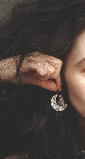 Crescent Moon Dangle Earrings with Filigree Work