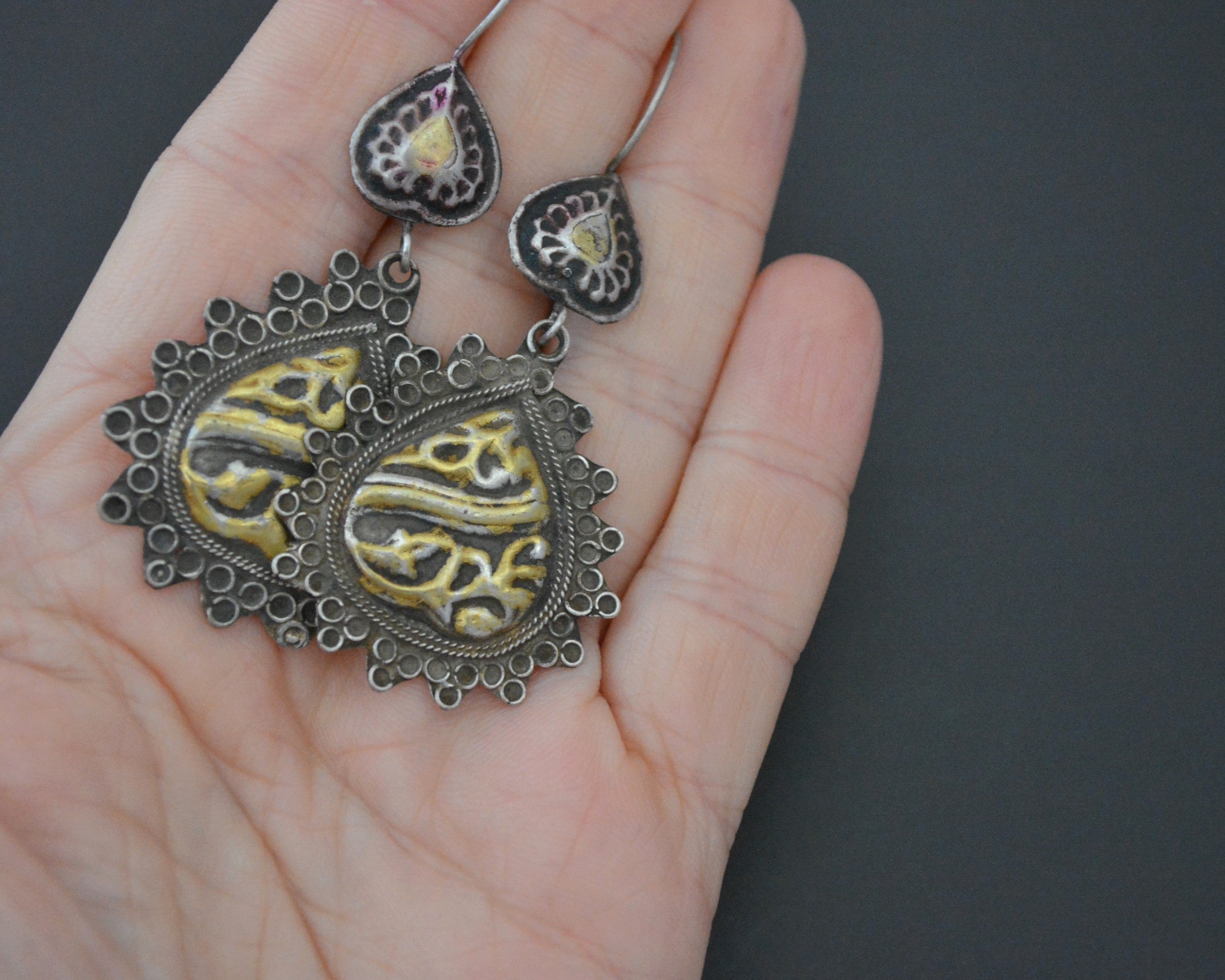 Vintage Afghani Silver Gilded Earrings