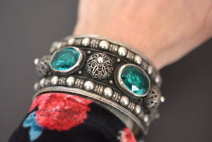 Reserved for L. - Tunisian Silver Hinged Bracelet with Glass Stones