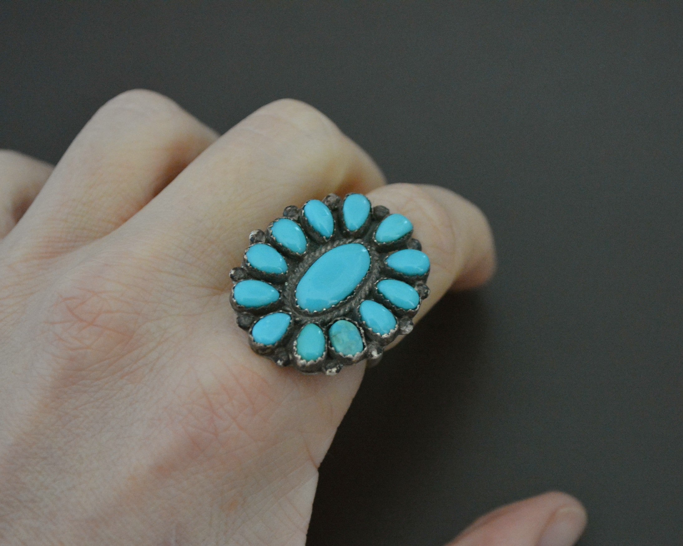 Zuni Cluster Turquoise Ring - Size 6