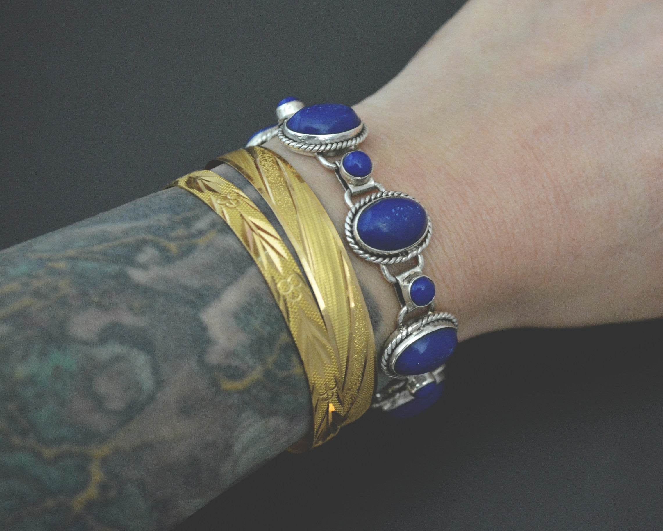 Ethnic Lapis Lazuli Link Bracelet - Adjustable Length