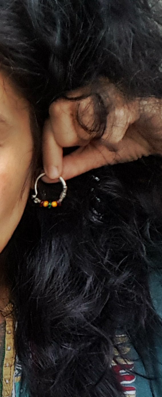 Tribal Indian Hoop Earrings with Colorful Beads