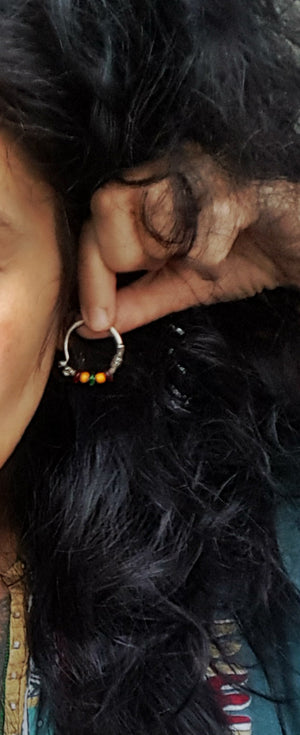 Tribal Indian Hoop Earrings with Colorful Beads
