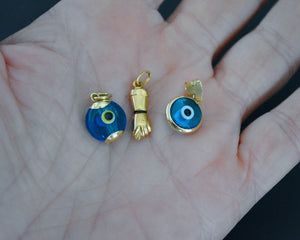 Turkish Evil Eye 14K Gold Pendant and 18K XS Figa Charm