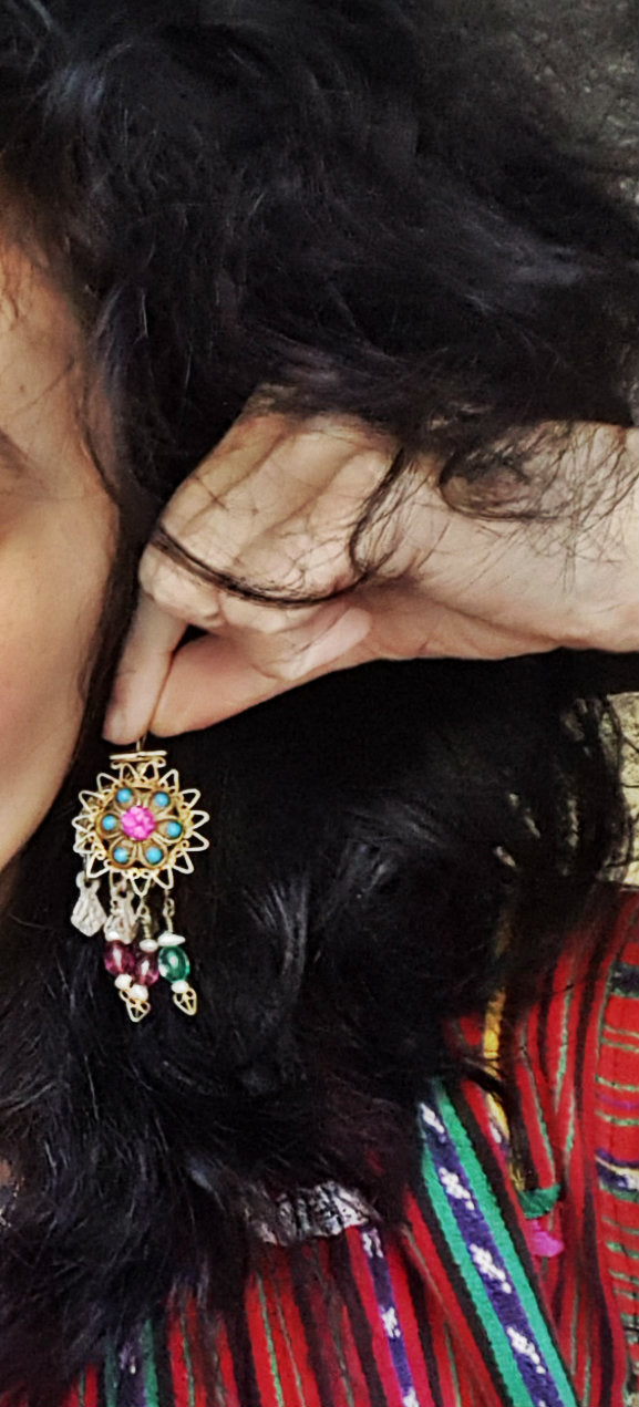 Gilded Uzbek Earrings with Stones