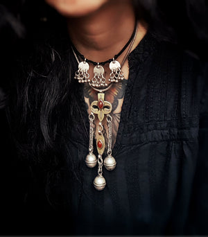 Antique Turkmen Pendant with Carnelian and Bells