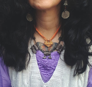 Old Rajasthani Silver Taviz Cotton Necklace