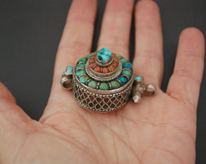 Tibetan Gau Box with Coral and Turquoise