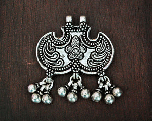Rajasthani Silver Flower Pendant with Bells