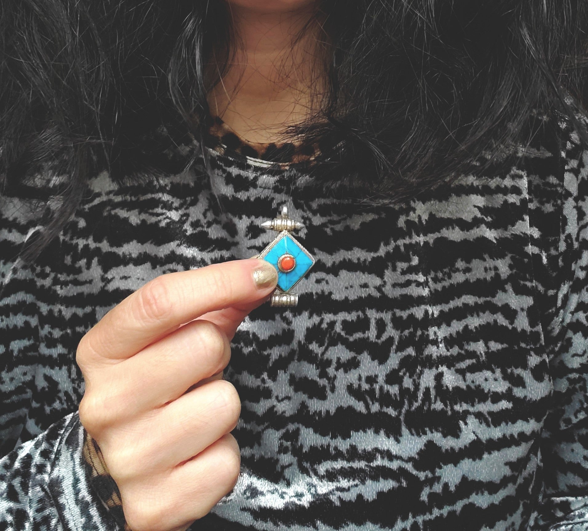 Tibetan or Nepali Gau Box with Coral and Turquoise