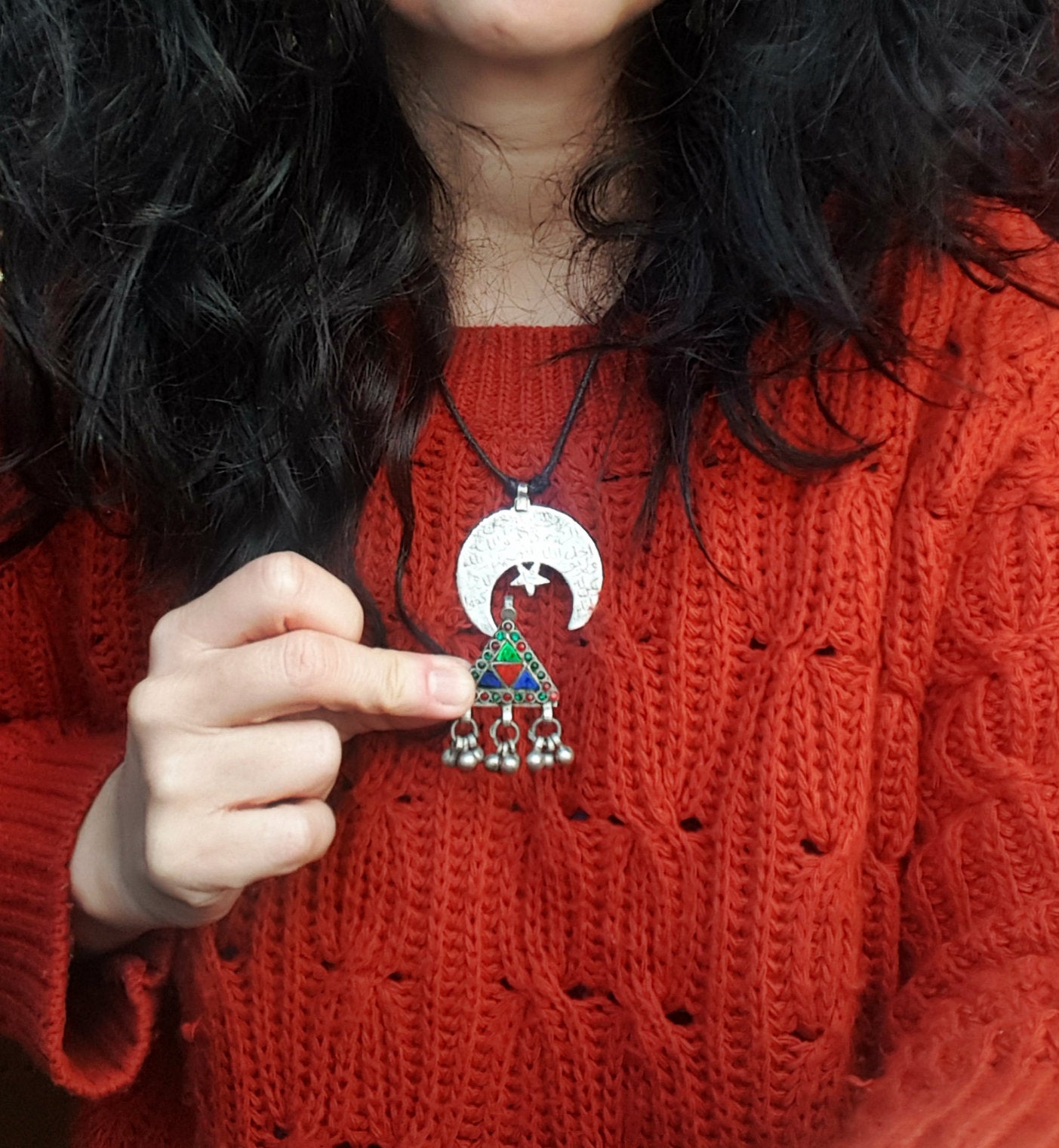 Afghani Pendant with Glass and Bells