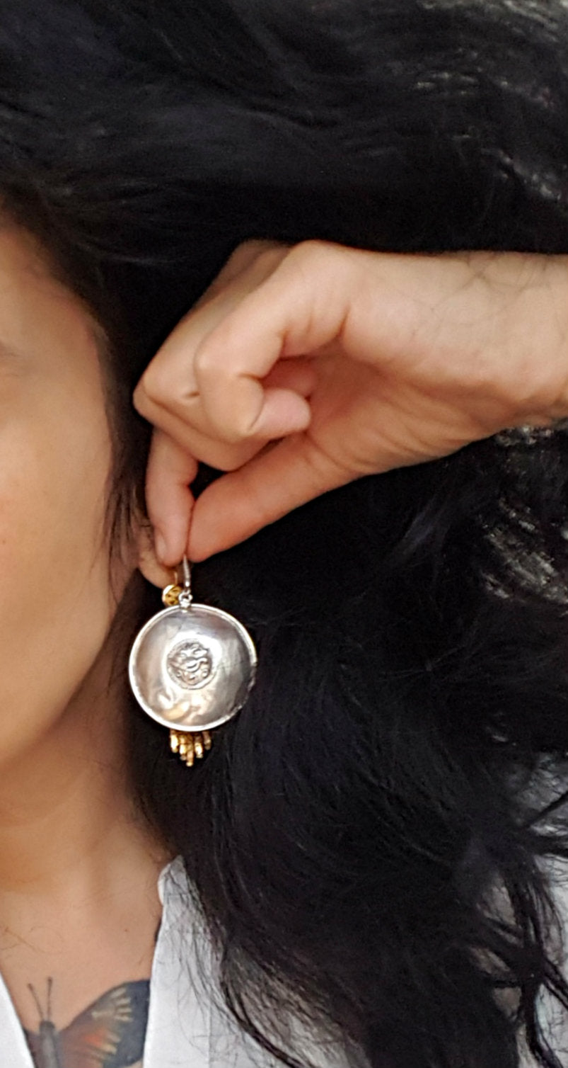 Indian Silver Peacock Disc Earrings