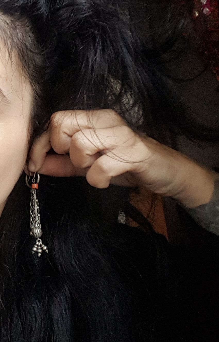 Afghani Silver Coral Earrings