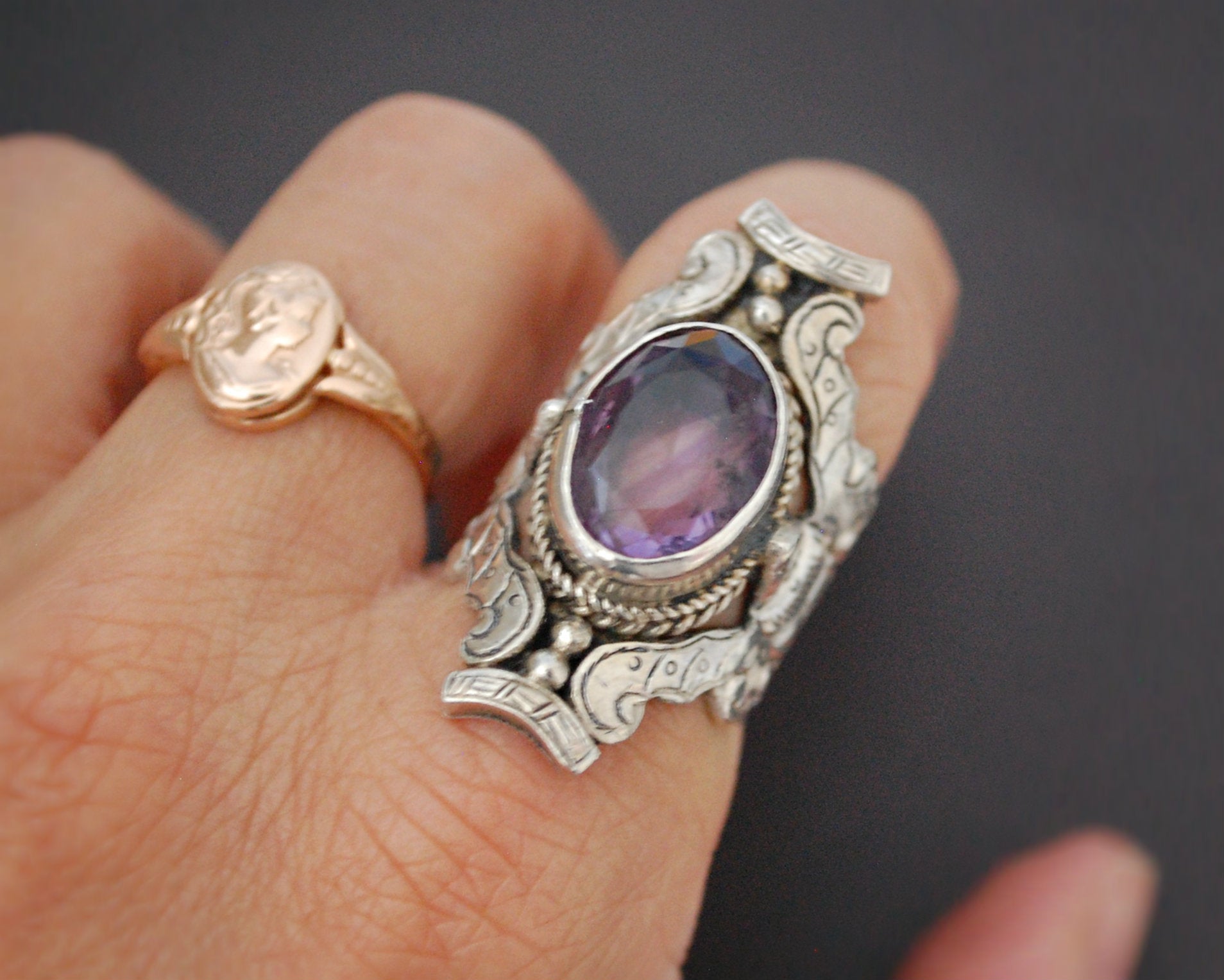 Nepali Amethyst Saddle Ring - Size 6