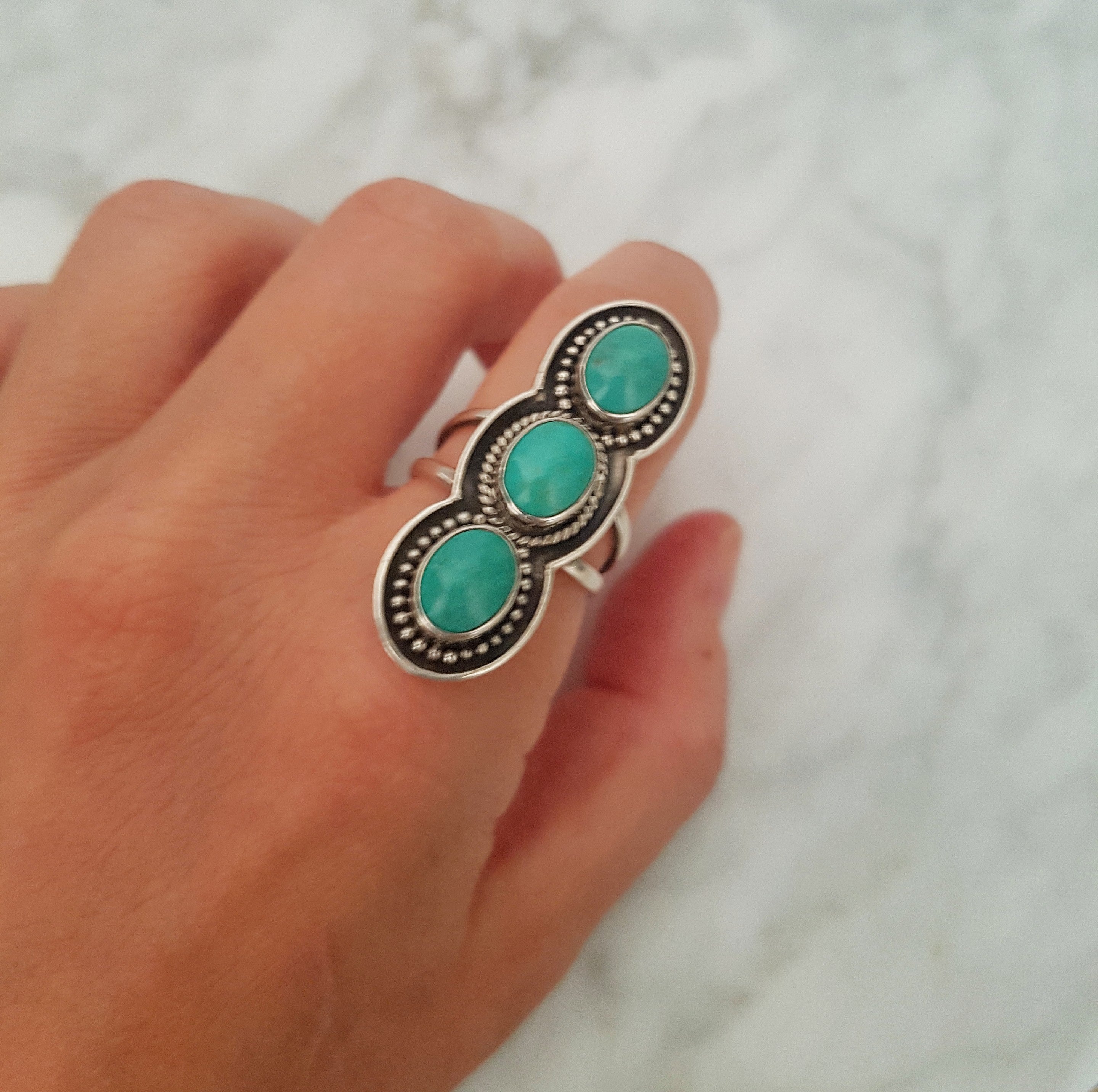 Ethnic Turquoise Ring from Bali - Size 7.75