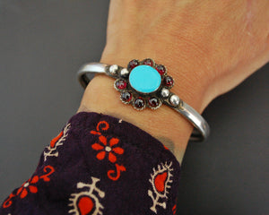 Ethnic Garnet Turquoise Cuff Bracelet