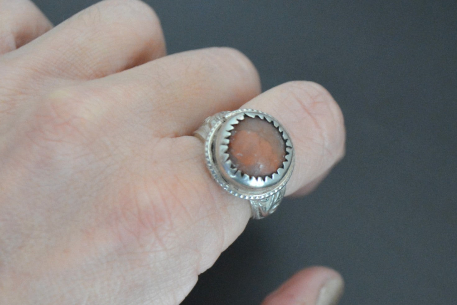 Middle Eastern Carnelian Silver Ring - Size 6.75