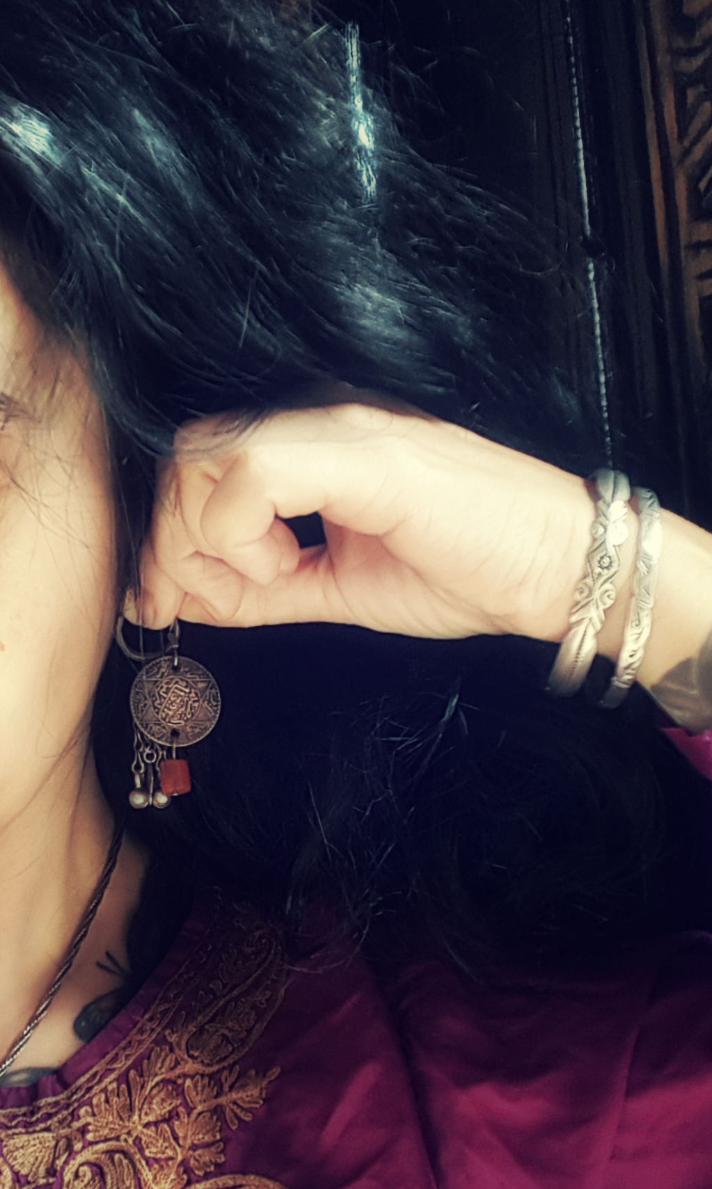 Old Berber Coin Earrings with Coral