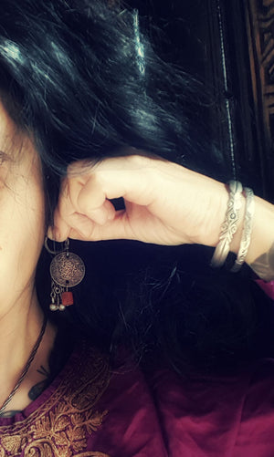 Old Berber Coin Earrings with Coral