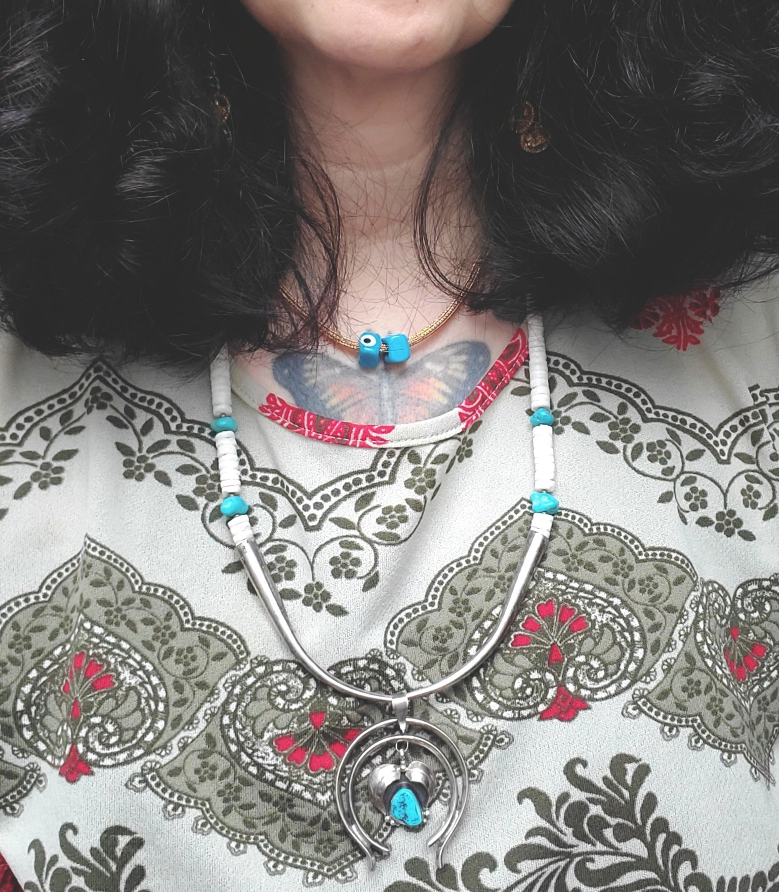 Native American Navajo Turquoise Squash Blossom Necklace