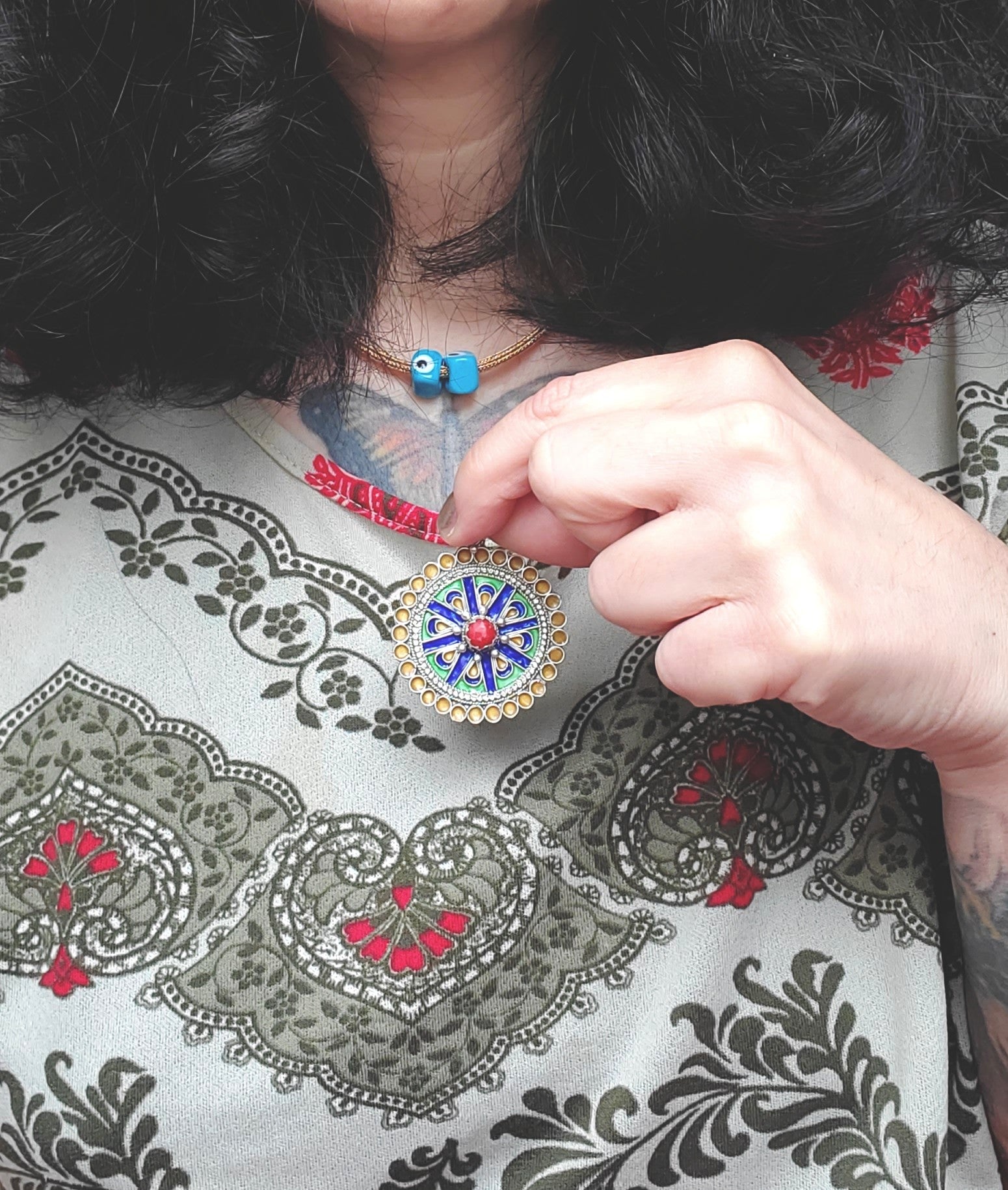 Berber Enamel Coral Pendant