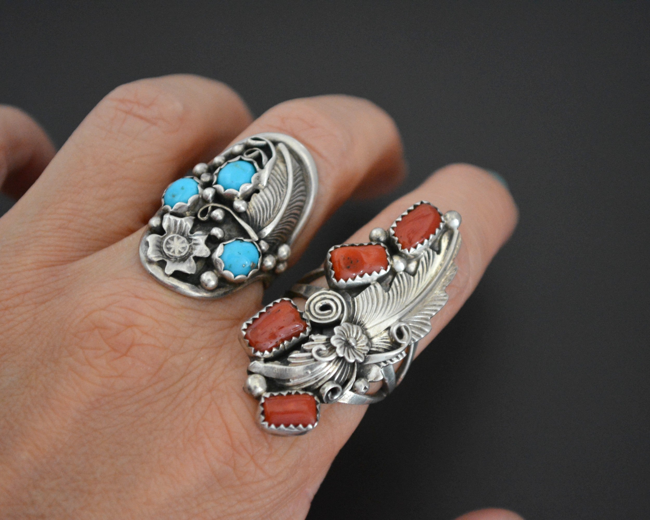 Navajo Turquoise Feather Ring - Size 6