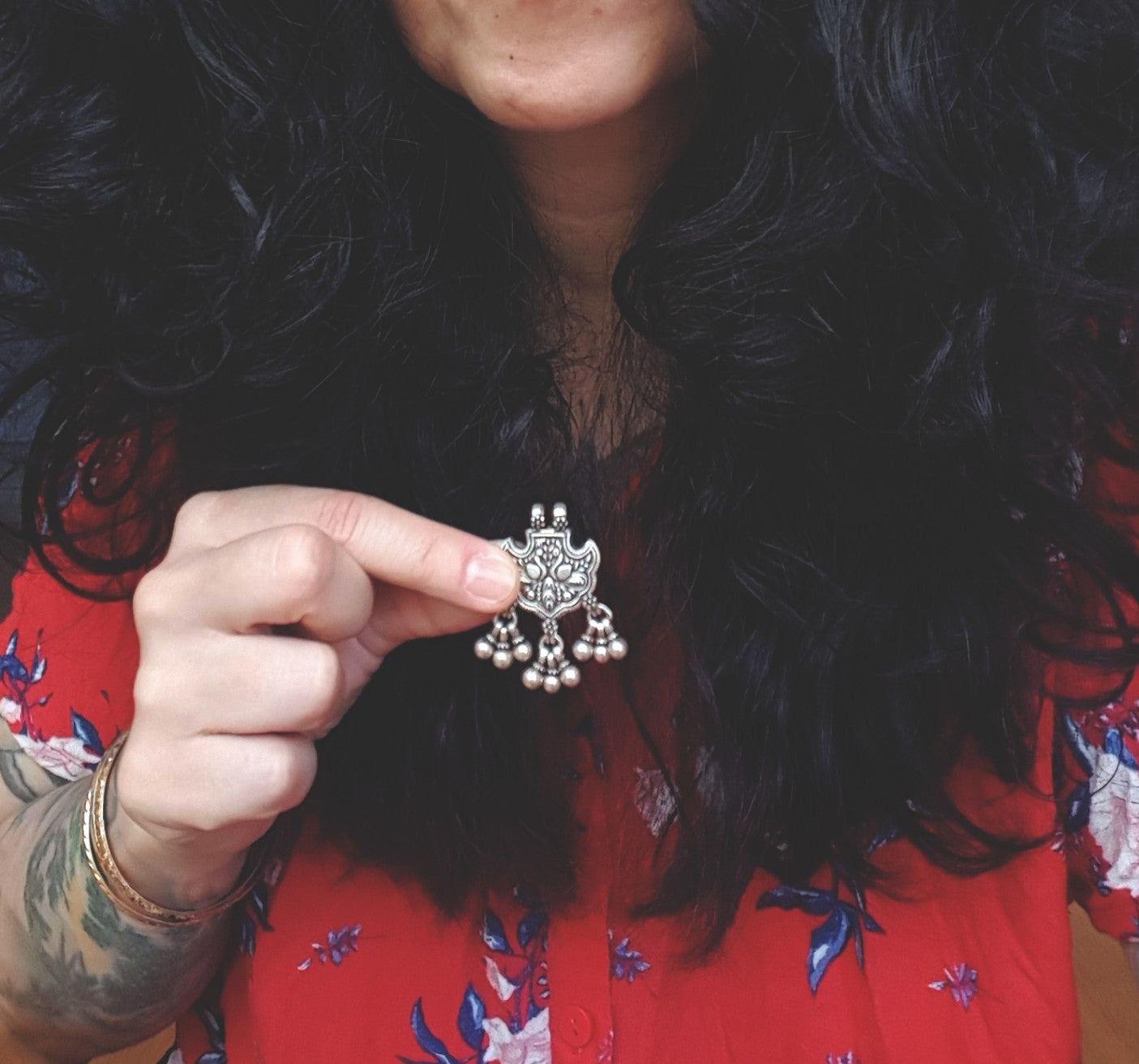 Rajasthani Silver Peacock Pendant with Bells