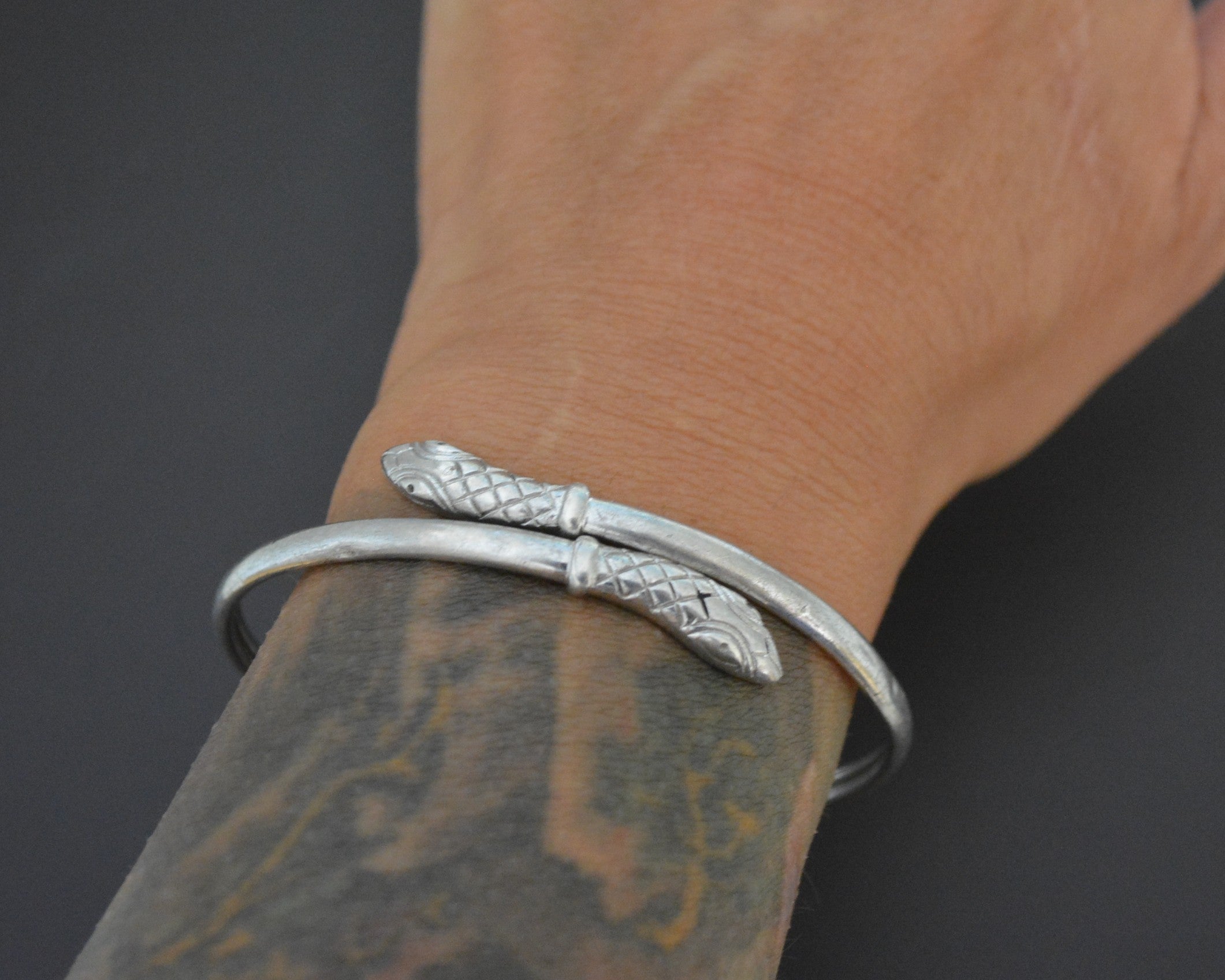 Reserved for L. - Vintage Silver Snake Bracelet - Adjustable - Snake Jewelry