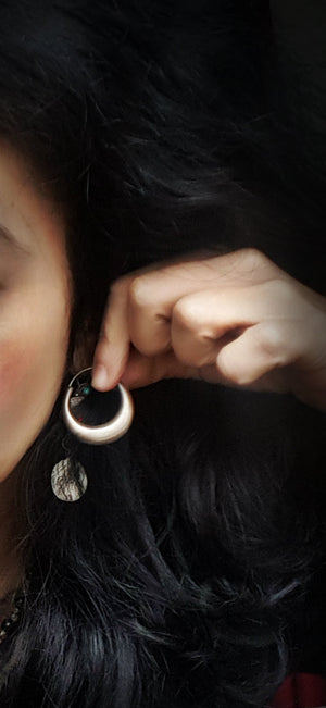 Ethnic Hoop Earrings with Brushed Matte Surface - MEDIUM