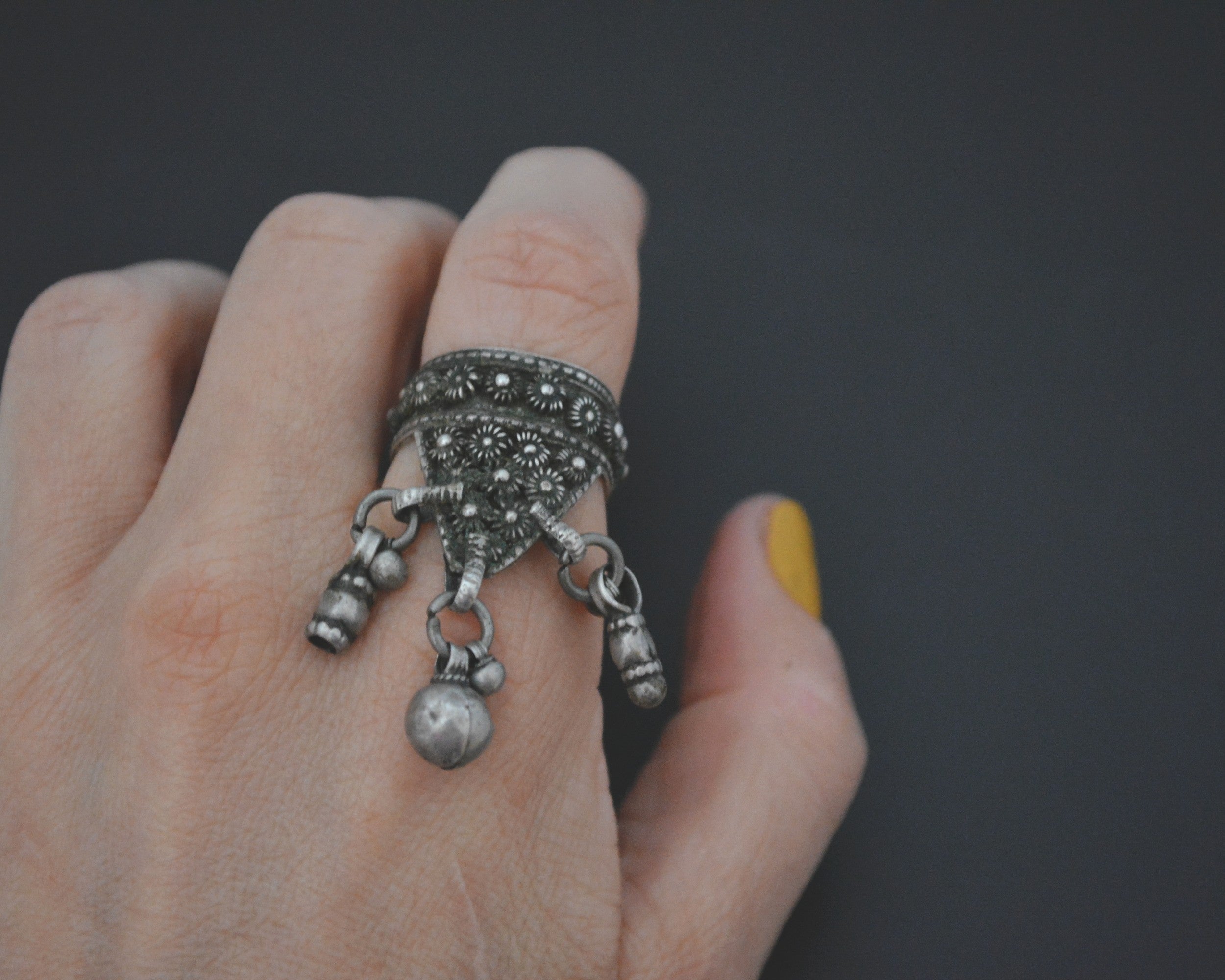 Reserved - Old Yemeni Ring with Bells - Size 7.5