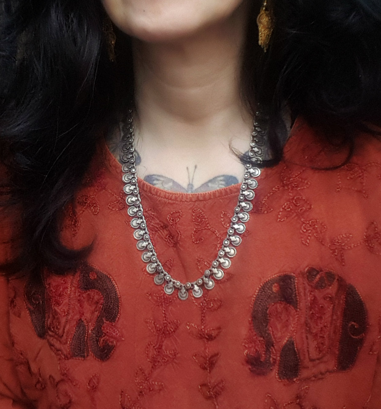 Long Indian Silver Necklace
