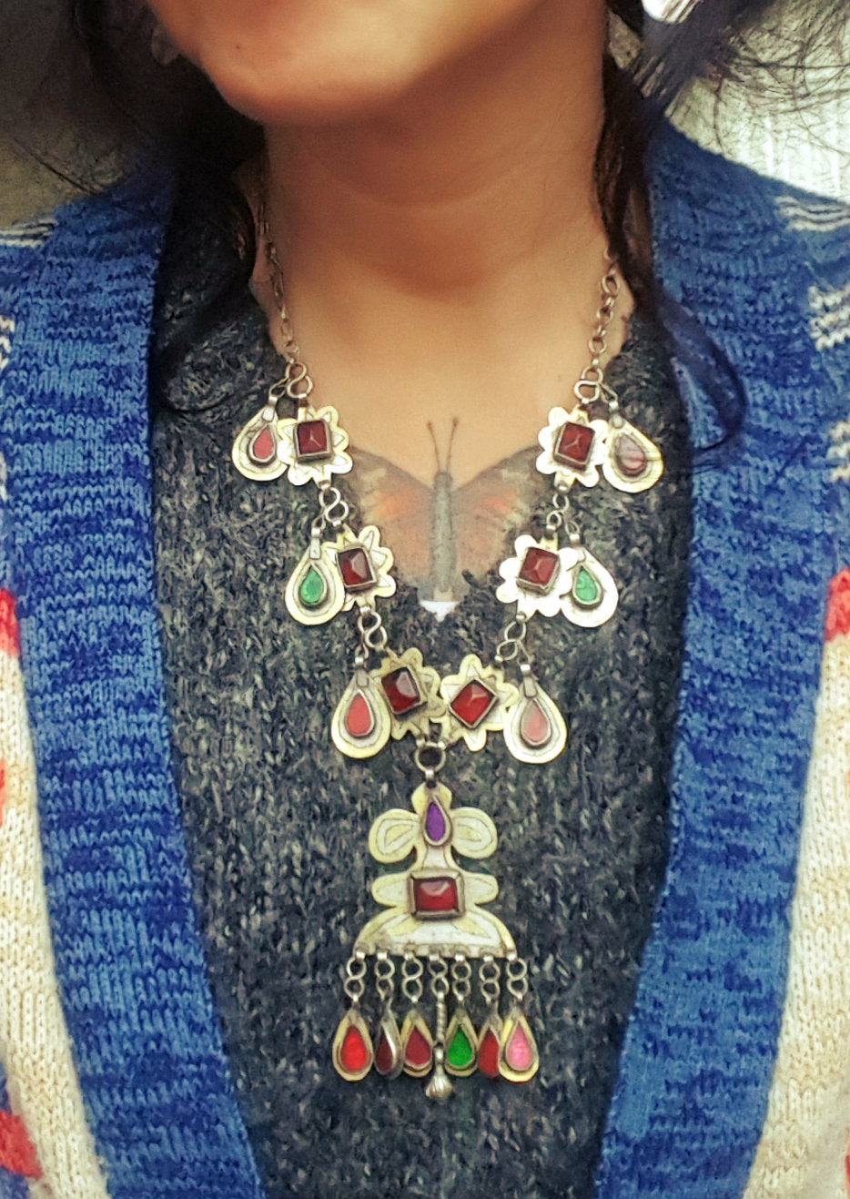 Turkmen Gilded Necklace with Glass Stones