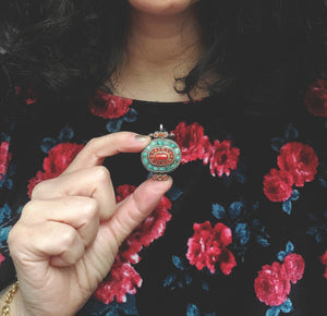 Tibetan Nepali Gau Box with Coral and Turquoises